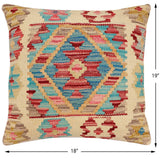 handmade Traditional Pillow Beige Red Hand-Woven SQUARE 100% WOOL  Hand woven turkish pillow  2 x 2