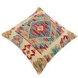 handmade Traditional Pillow Beige Red Hand-Woven SQUARE 100% WOOL  Hand woven turkish pillow  2 x 2