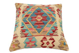 handmade Traditional Pillow Beige Red Hand-Woven SQUARE 100% WOOL  Hand woven turkish pillow  2 x 2