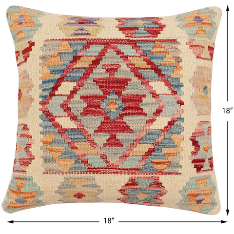 handmade Traditional Pillow Beige Red Hand-Woven SQUARE 100% WOOL Hand woven turkish pillow2 x 2