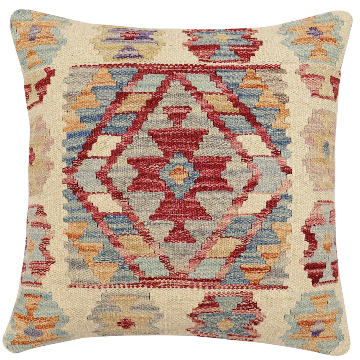 handmade Traditional Pillow Beige Red Hand-Woven SQUARE 100% WOOL Hand woven turkish pillow2 x 2
