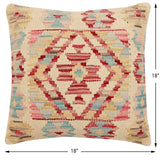 handmade Traditional Pillow Beige Red Hand-Woven SQUARE 100% WOOL Hand woven turkish pillow2' x 2'