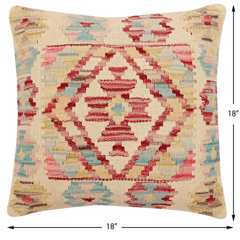handmade Traditional Pillow Beige Red Hand-Woven SQUARE 100% WOOL Hand woven turkish pillow2 x 2