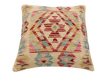 handmade Traditional Pillow Beige Red Hand-Woven SQUARE 100% WOOL Hand woven turkish pillow2' x 2'