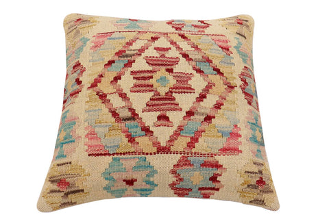 handmade Traditional Pillow Beige Red Hand-Woven SQUARE 100% WOOL Hand woven turkish pillow2 x 2