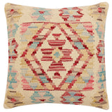 handmade Traditional Pillow Beige Red Hand-Woven SQUARE 100% WOOL Hand woven turkish pillow2' x 2'