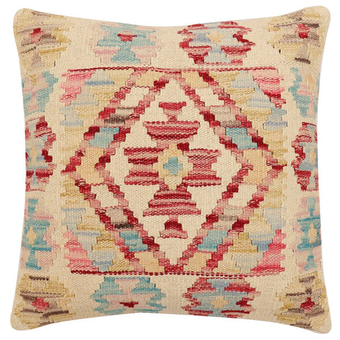 handmade Traditional Pillow Beige Red Hand-Woven SQUARE 100% WOOL Hand woven turkish pillow2 x 2