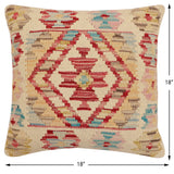 handmade Traditional Pillow Beige Red Hand-Woven SQUARE 100% WOOL Hand woven turkish pillow2' x 2'