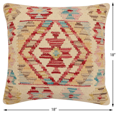 handmade Traditional Pillow Beige Red Hand-Woven SQUARE 100% WOOL Hand woven turkish pillow2 x 2