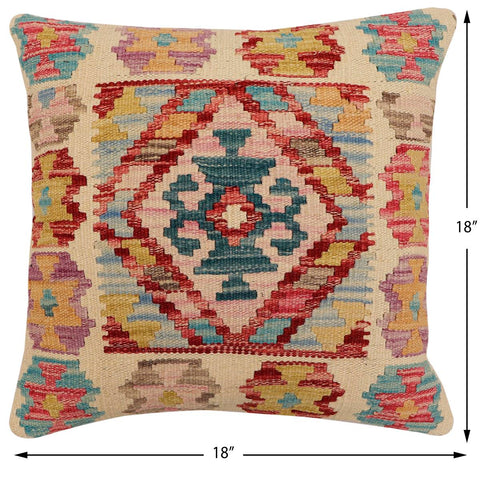 handmade Traditional Pillow Beige Red Hand-Woven SQUARE 100% WOOL Hand woven turkish pillow2 x 2