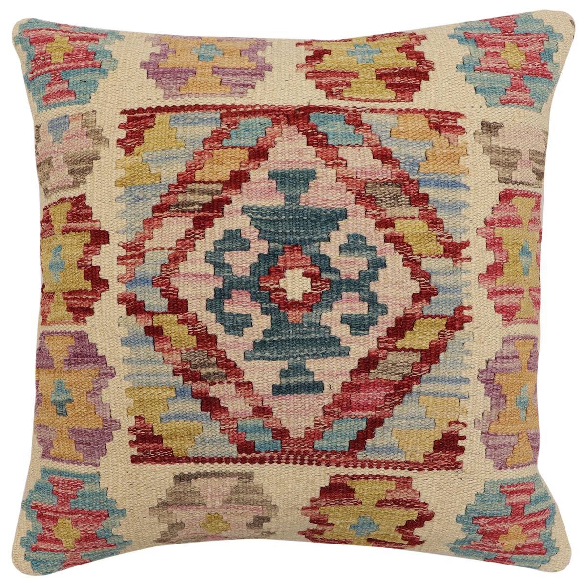 handmade Traditional Pillow Beige Red Hand-Woven SQUARE 100% WOOL Hand woven turkish pillow2 x 2