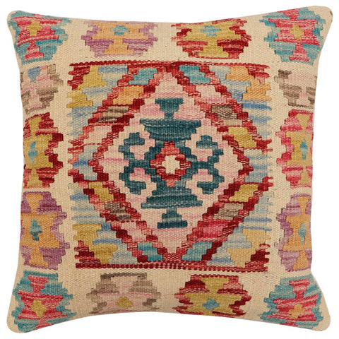 handmade Traditional Pillow Beige Red Hand-Woven SQUARE 100% WOOL Hand woven turkish pillow2 x 2