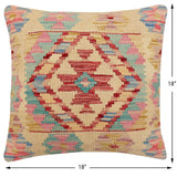 handmade Traditional Pillow Beige Red Hand-Woven SQUARE 100% WOOL Hand woven turkish pillow2' x 2'