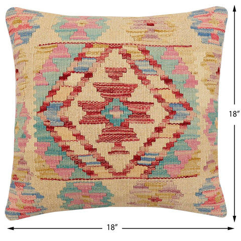 handmade Traditional Pillow Beige Red Hand-Woven SQUARE 100% WOOL Hand woven turkish pillow2 x 2