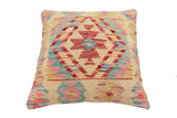 handmade Traditional Pillow Beige Red Hand-Woven SQUARE 100% WOOL Hand woven turkish pillow2' x 2'
