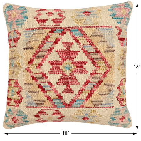 handmade Traditional Pillow Beige Red Hand-Woven SQUARE 100% WOOL Hand woven turkish pillow2 x 2