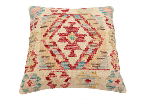handmade Traditional Pillow Beige Red Hand-Woven SQUARE 100% WOOL Hand woven turkish pillow2 x 2