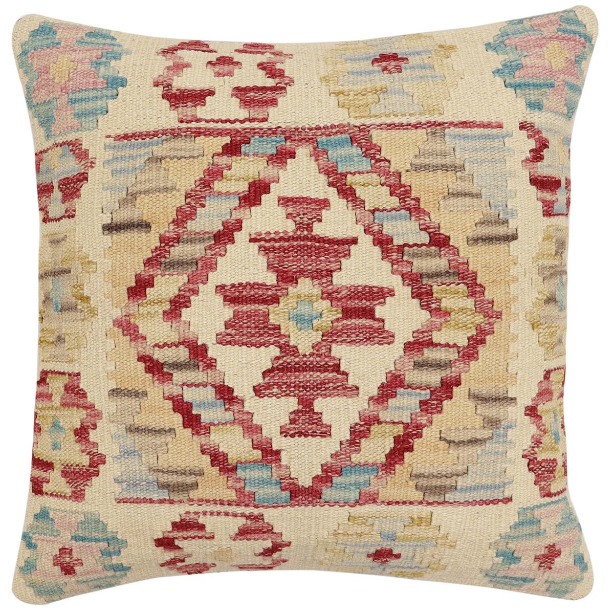 handmade Traditional Pillow Beige Red Hand-Woven SQUARE 100% WOOL Hand woven turkish pillow2 x 2