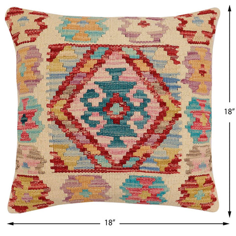 handmade Traditional Pillow Beige Red Hand-Woven SQUARE 100% WOOL Hand woven turkish pillow2 x 2