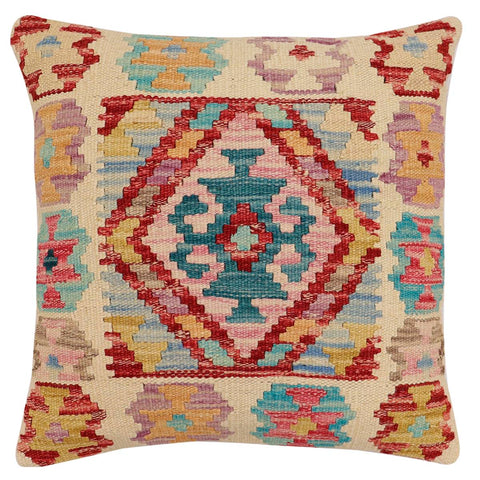 handmade Traditional Pillow Beige Red Hand-Woven SQUARE 100% WOOL Hand woven turkish pillow2 x 2