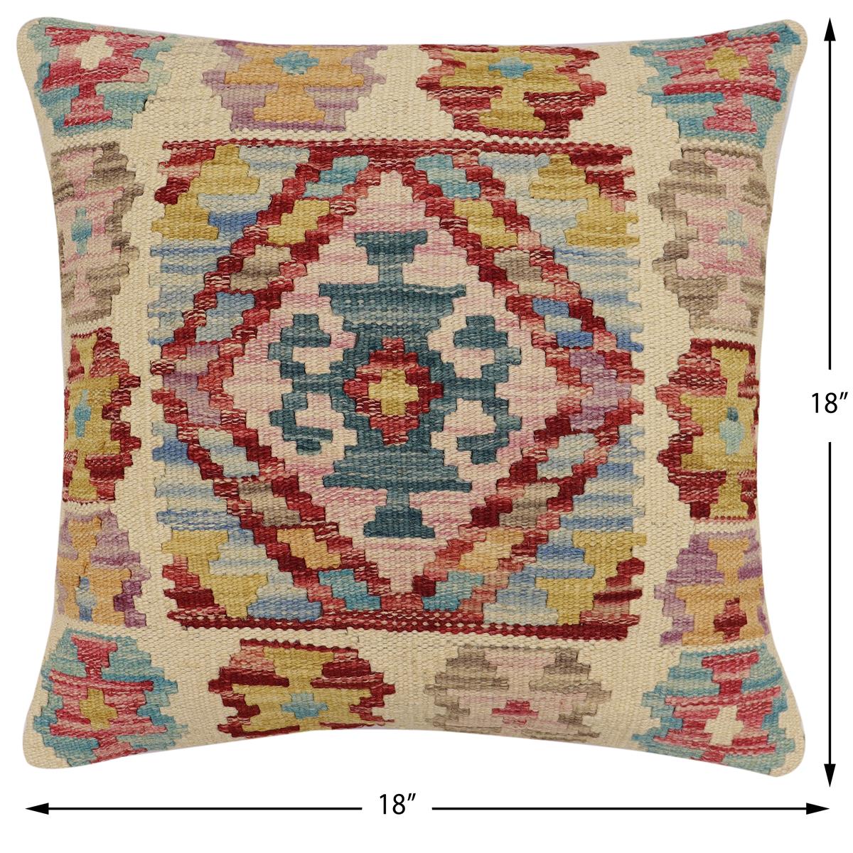 handmade Traditional Pillow Beige Red Hand-Woven SQUARE 100% WOOL Hand woven turkish pillow2 x 2