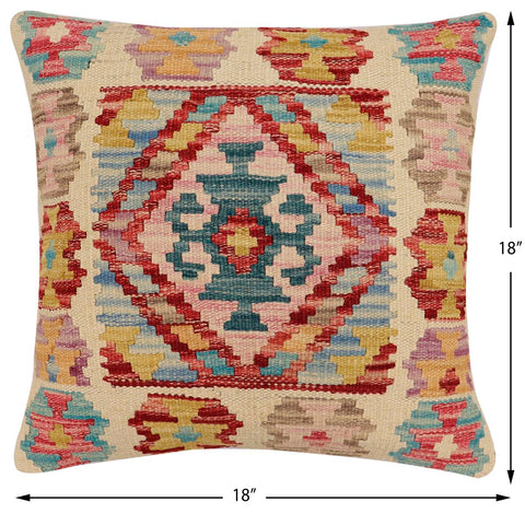handmade Traditional Pillow Beige Red Hand-Woven SQUARE 100% WOOL Hand woven turkish pillow2 x 2