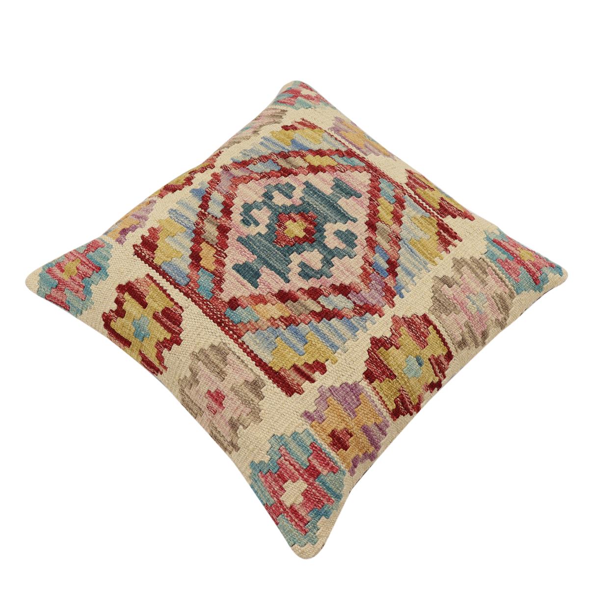 handmade Traditional Pillow Beige Red Hand-Woven SQUARE 100% WOOL Hand woven turkish pillow2 x 2