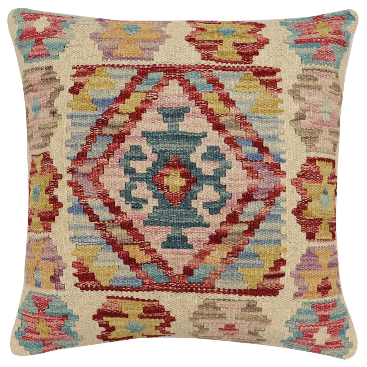 handmade Traditional Pillow Beige Red Hand-Woven SQUARE 100% WOOL Hand woven turkish pillow2 x 2