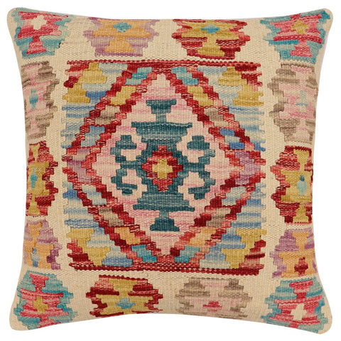 handmade Traditional Pillow Beige Red Hand-Woven SQUARE 100% WOOL Hand woven turkish pillow2 x 2