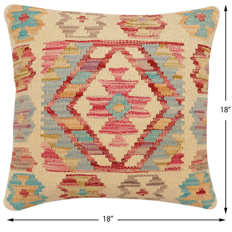 handmade Traditional Pillow Beige Red Hand-Woven SQUARE 100% WOOL Hand woven turkish pillow2 x 2
