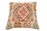 handmade Traditional Pillow Beige Red Hand-Woven SQUARE 100% WOOL Hand woven turkish pillow2' x 2'
