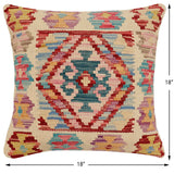 handmade Traditional Pillow Beige Red Hand-Woven SQUARE 100% WOOL Hand woven turkish pillow2' x 2'