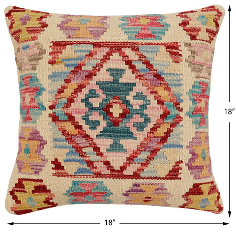 handmade Traditional Pillow Beige Red Hand-Woven SQUARE 100% WOOL Hand woven turkish pillow2 x 2