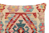 handmade Traditional Pillow Beige Red Hand-Woven SQUARE 100% WOOL Hand woven turkish pillow2' x 2'