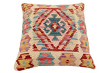 handmade Traditional Pillow Beige Red Hand-Woven SQUARE 100% WOOL Hand woven turkish pillow2' x 2'