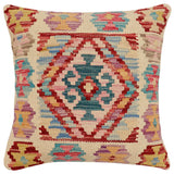 handmade Traditional Pillow Beige Red Hand-Woven SQUARE 100% WOOL Hand woven turkish pillow2' x 2'