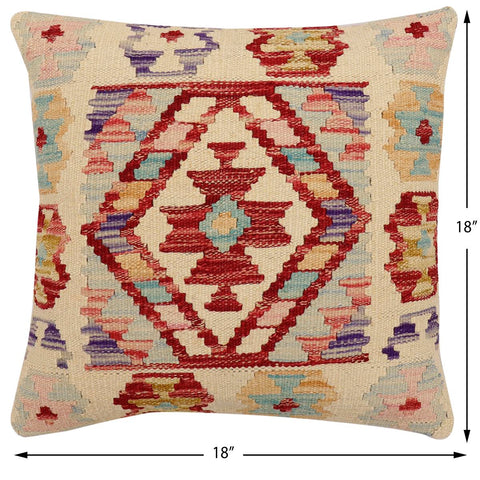 handmade Traditional Pillow Beige Red Hand-Woven SQUARE 100% WOOL Hand woven turkish pillow2 x 2