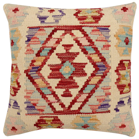 handmade Traditional Pillow Beige Red Hand-Woven SQUARE 100% WOOL Hand woven turkish pillow2 x 2