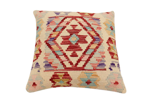 handmade Traditional Pillow Beige Red Hand-Woven SQUARE 100% WOOL Hand woven turkish pillow2 x 2
