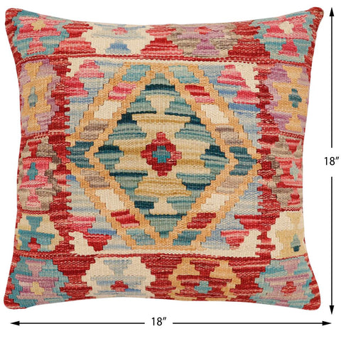 handmade Traditional Pillow Red Blue Hand-Woven SQUARE 100% WOOL Hand woven turkish pillow2 x 2