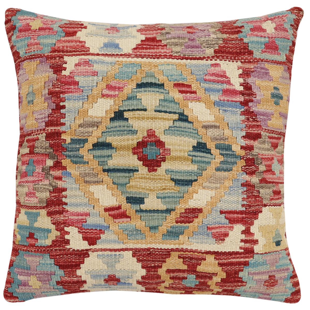 handmade Traditional Pillow Red Blue Hand-Woven SQUARE 100% WOOL Hand woven turkish pillow2 x 2