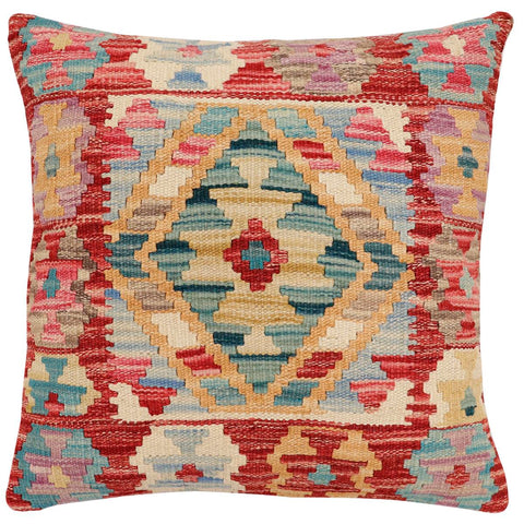 handmade Traditional Pillow Red Blue Hand-Woven SQUARE 100% WOOL Hand woven turkish pillow2 x 2