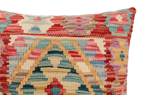 handmade Traditional Pillow Red Blue Hand-Woven SQUARE 100% WOOL Hand woven turkish pillow2 x 2