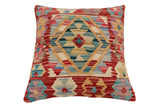 handmade Traditional Pillow Red Blue Hand-Woven SQUARE 100% WOOL Hand woven turkish pillow2' x 2'