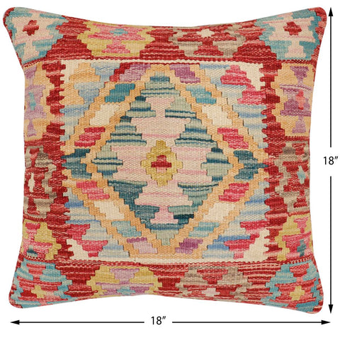 handmade Traditional Pillow Red Blue Hand-Woven SQUARE 100% WOOL Hand woven turkish pillow2 x 2