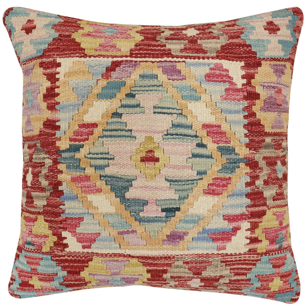 handmade Traditional Pillow Red Blue Hand-Woven SQUARE 100% WOOL Hand woven turkish pillow2 x 2