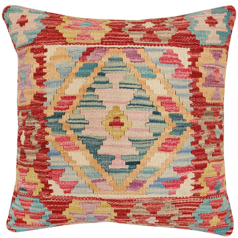 handmade Traditional Pillow Red Blue Hand-Woven SQUARE 100% WOOL Hand woven turkish pillow2 x 2