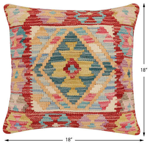 handmade Traditional Pillow Red Blue Hand-Woven SQUARE 100% WOOL Hand woven turkish pillow2 x 2