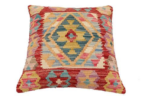 handmade Traditional Pillow Red Blue Hand-Woven SQUARE 100% WOOL Hand woven turkish pillow2 x 2
