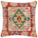 handmade Traditional Pillow Red Blue Hand-Woven SQUARE 100% WOOL Hand woven turkish pillow2' x 2'